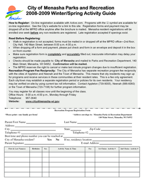 City of Menasha Parks and Recreation Activity Guide