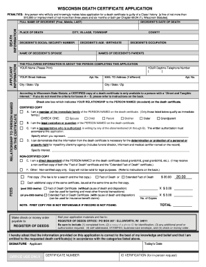 Wisconsin Death Certificate Application