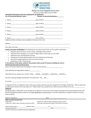 Sliding Fee Scale Eligibility Declaration
