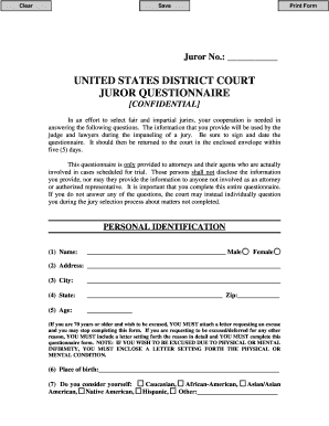 US Federal Juror Questionnaire