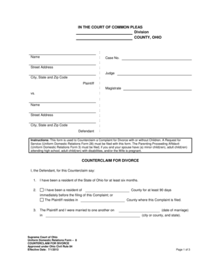 Ohio Counterclaim for Divorce Form