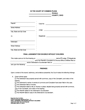 Final Judgment for Divorce Without Children