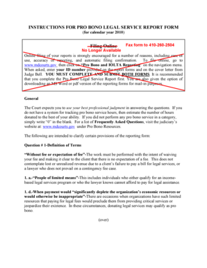 Maryland Pro Bono Legal Service Report Form