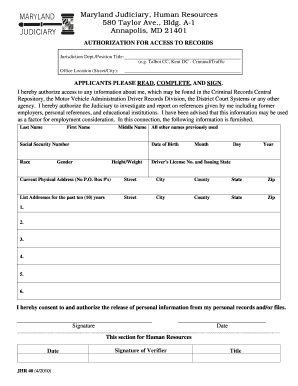 Maryland Judiciary Authorization for Access to Records