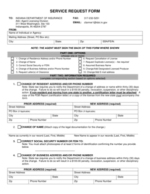 Indiana Service Request Form
