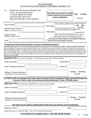 Maine Direct Deposit Activation Form