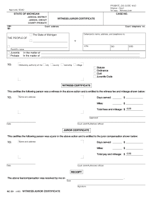 Michigan Witness/Juror Certificate
