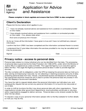 CRM2 Application for Advice and Assistance