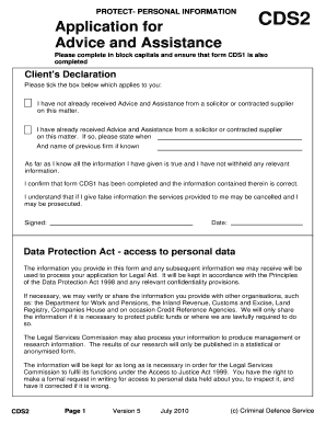 CDS2 Application for Advice and Assistance