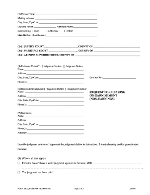 Arizona Request for Hearing on Garnishment