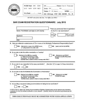 District of Columbia Bar Examination Application