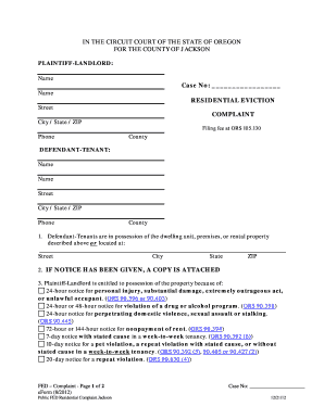 Oregon Residential Eviction Complaint