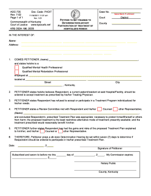 Kentucky Involuntary Treatment Petition