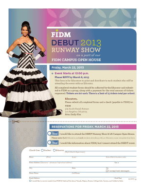 FIDM DEBUT Runway Show Reservation Form