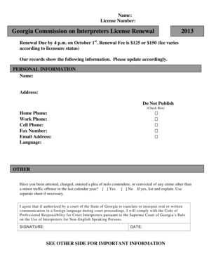 Georgia Interpreter License Renewal Form