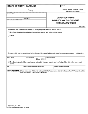 North Carolina Domestic Violence Hearing Order