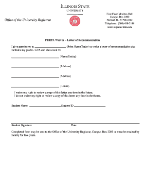 FERPA Waiver Letter of Recommendation
