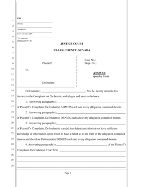 Answer to Payday Loan Complaint