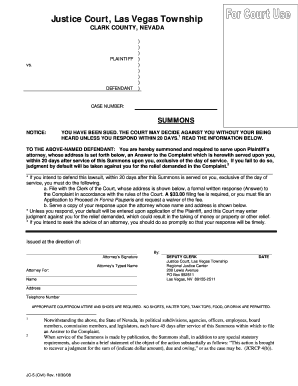 Nevada Civil Summons and Affidavit of Service