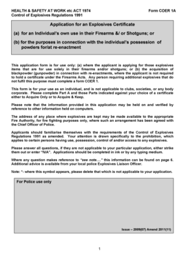 UK Explosives Certificate Application Form COER 1A
