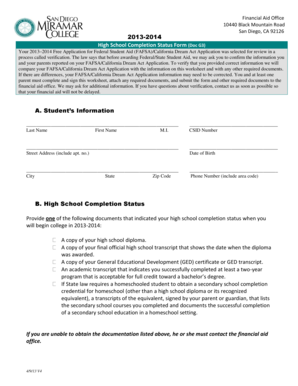 High School Completion Status Form