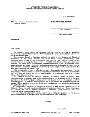 DD Form 295 Military Service Evaluation Application
