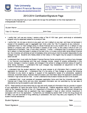 Yale Financial Aid Certification Form