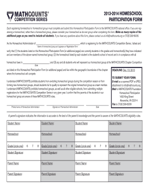 2013-2014 Homeschool Participation Form