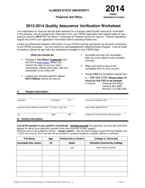 Illinois State University Financial Aid Verification Form