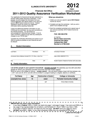 2011-2012 Quality Assurance Verification Worksheet