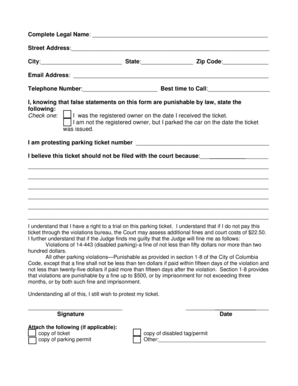 Parking Ticket Protest Form