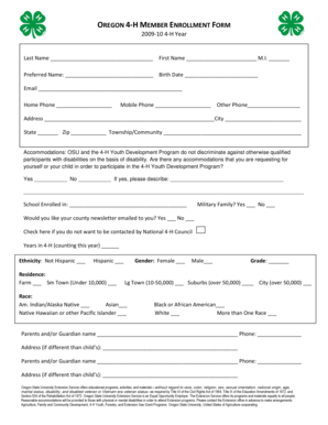 Oregon 4-H Member Enrollment Form