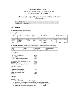 Budget statement template - Sample Sub Budget Justification and Form - AquaFish CRSP