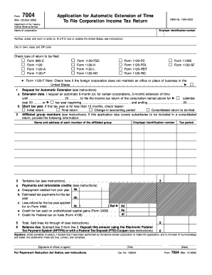 Form 7004 Application for Automatic Extension of Time