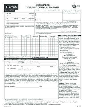 Ambassador Standard Dental Claim Form