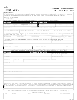 Accidental Dismemberment or Loss of Sight Claim Form
