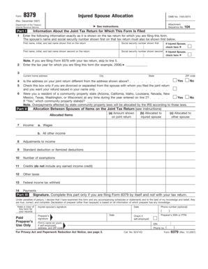 IRS Form 8379 Injured Spouse Allocation