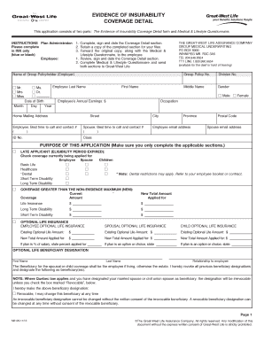 Evidence of Insurability Coverage Detail Form