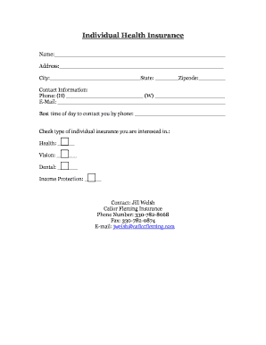 Individual Health Insurance Form
