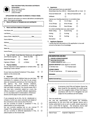 New York Public Vessel Operator License Application