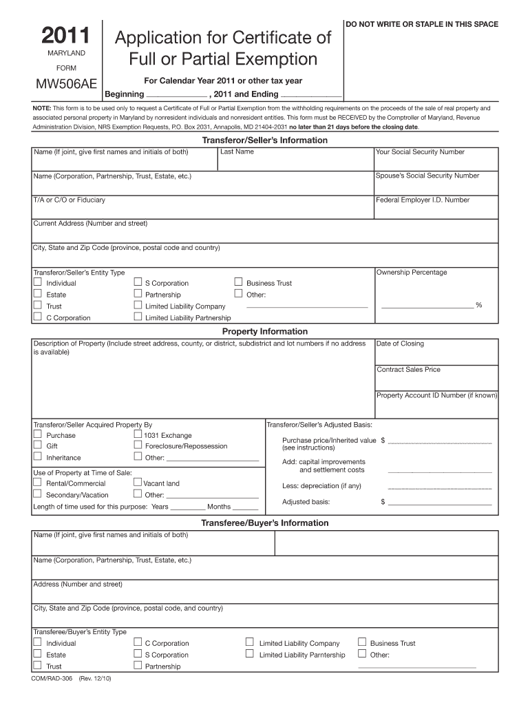 Fillable Online Application for Certificate of Full or Partial ...
