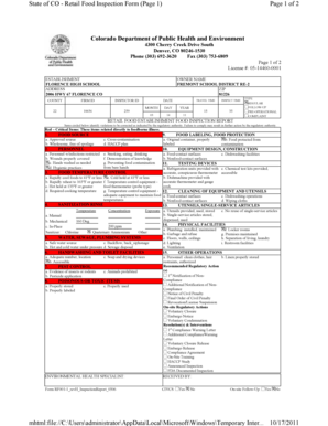 Colorado Retail Food Inspection Form