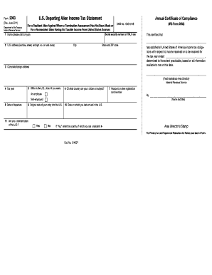 IRS Form 2063 U.S. Departing Alien Income Tax Statement
