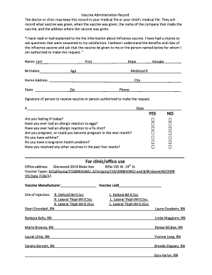 Vaccine Administration Record Form