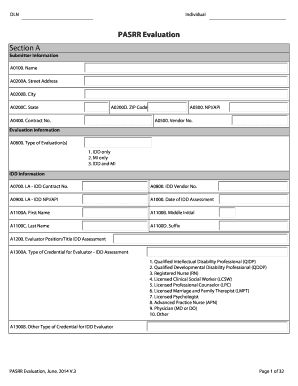 PASRR Evaluation Form