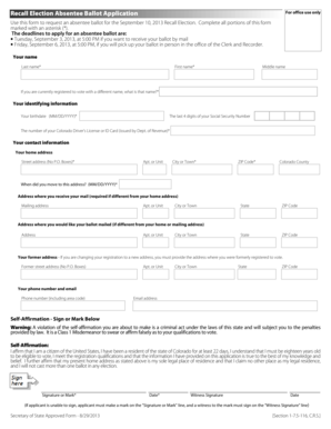 Colorado Recall Election Absentee Ballot Application