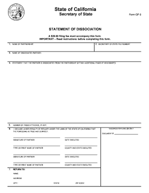 California Statement of Dissociation Form GP-3