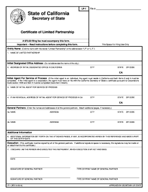 California Certificate of Limited Partnership