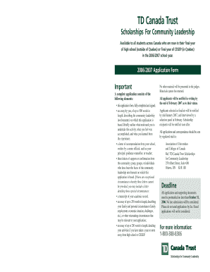 TD Canada Trust Scholarships for Community Leadership Application Form