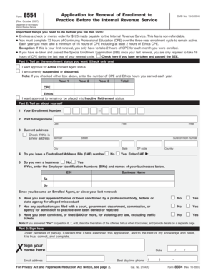 IRS Form 8554 Application for Renewal of Enrollment